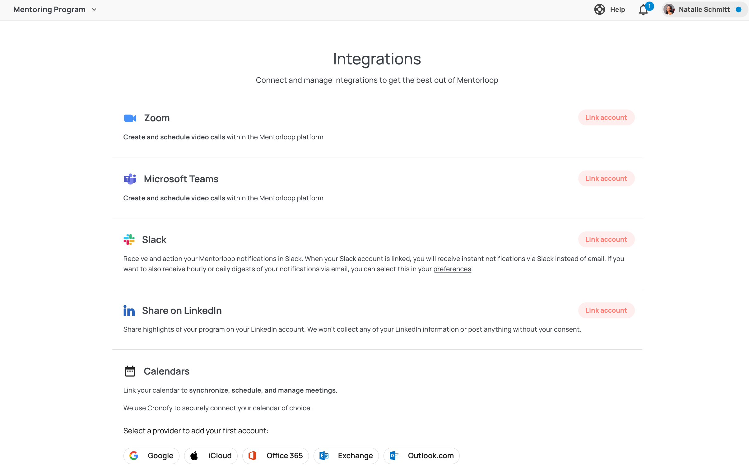 Integrations Page