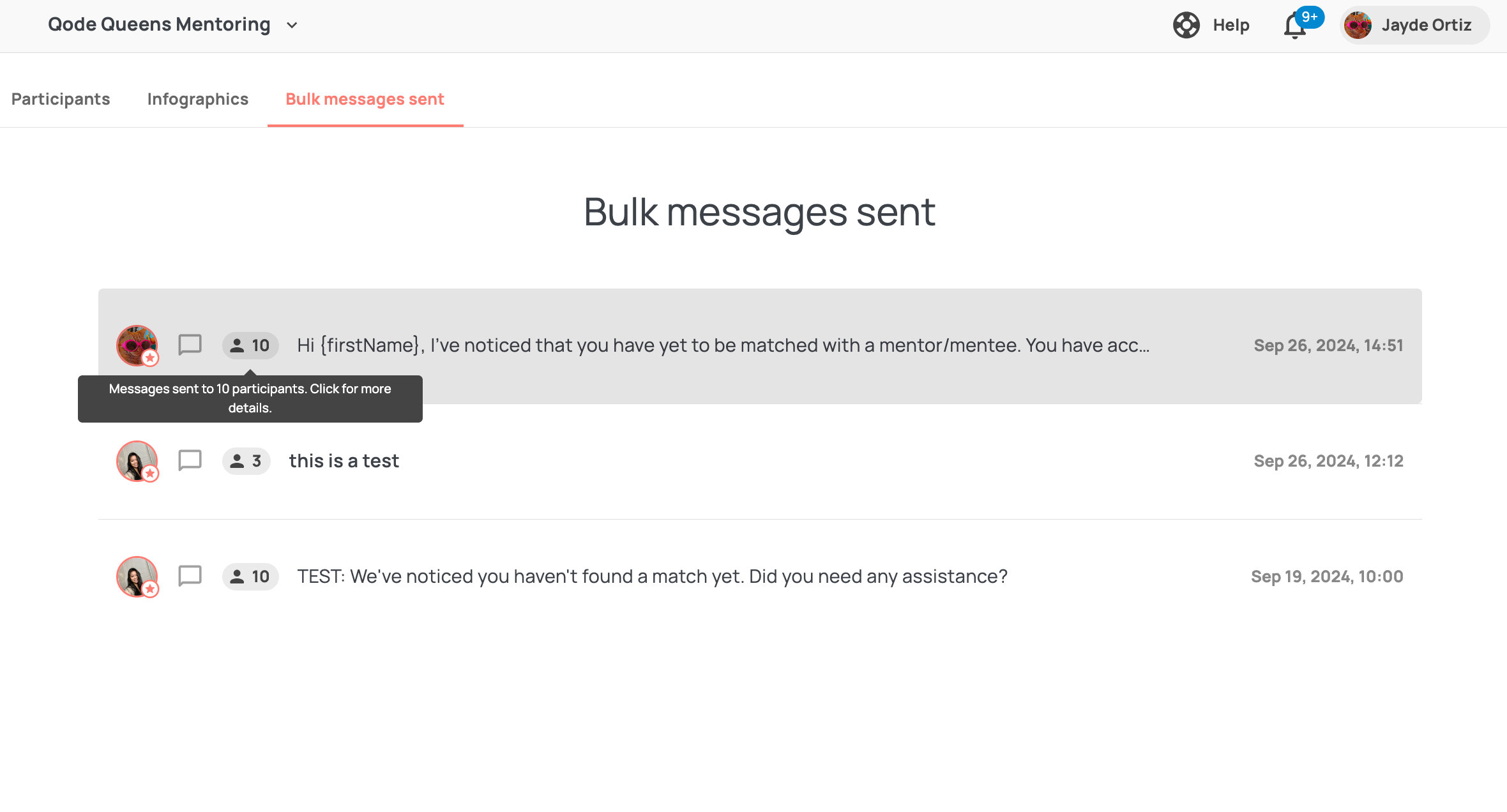 Manage all bulk messages sent from this tab