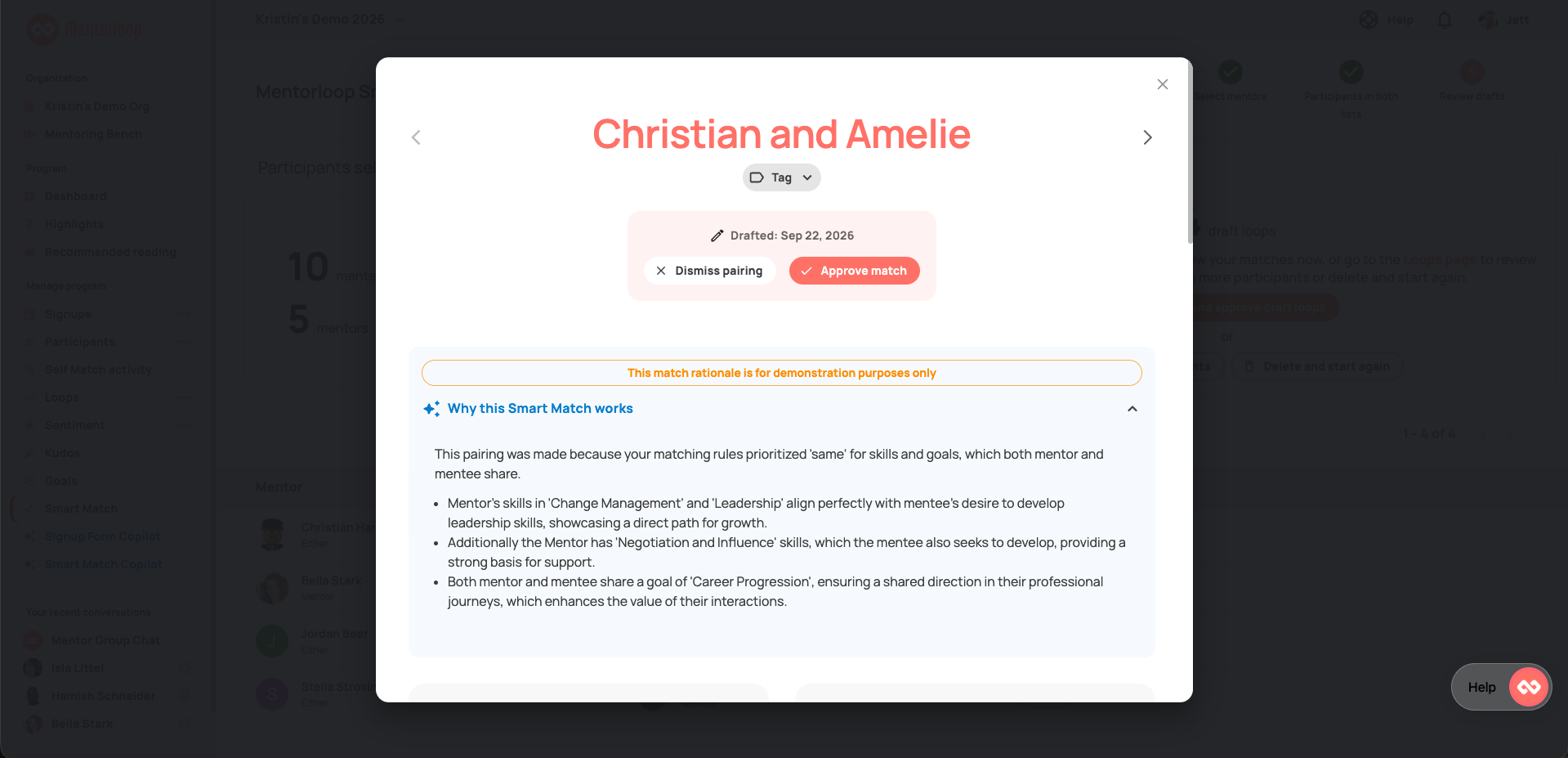 Smart Match match detail modal showing the See why this Smart Match works AI rationale button