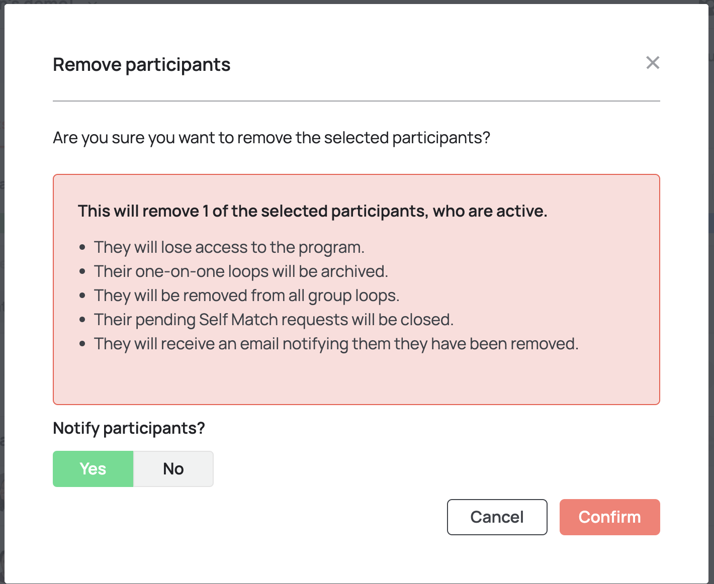 Removed Participant view