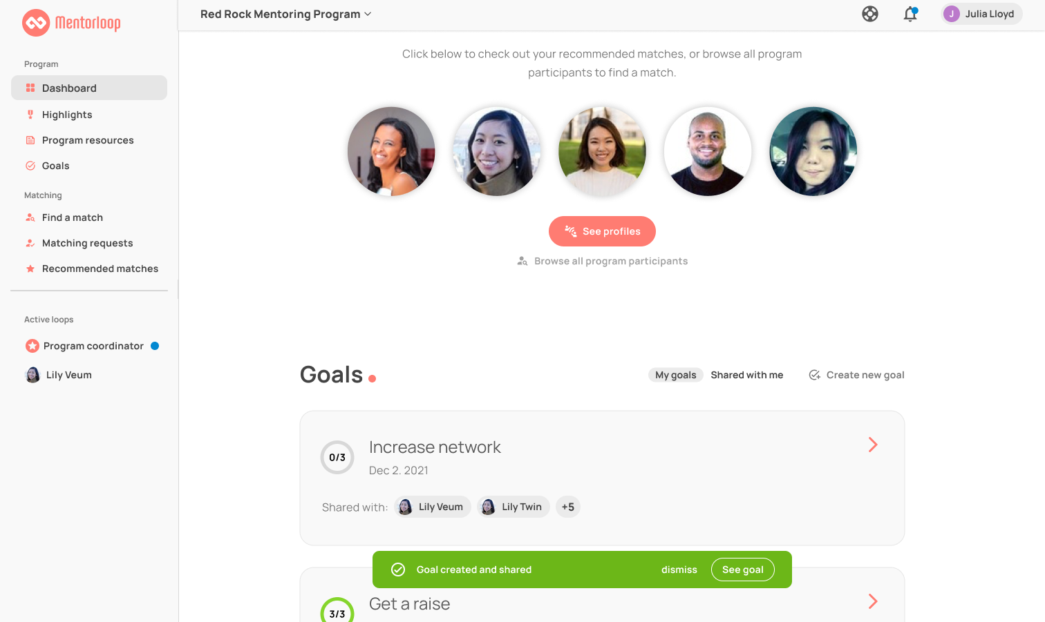 Goal Setting on your Mentorloop Dashboard