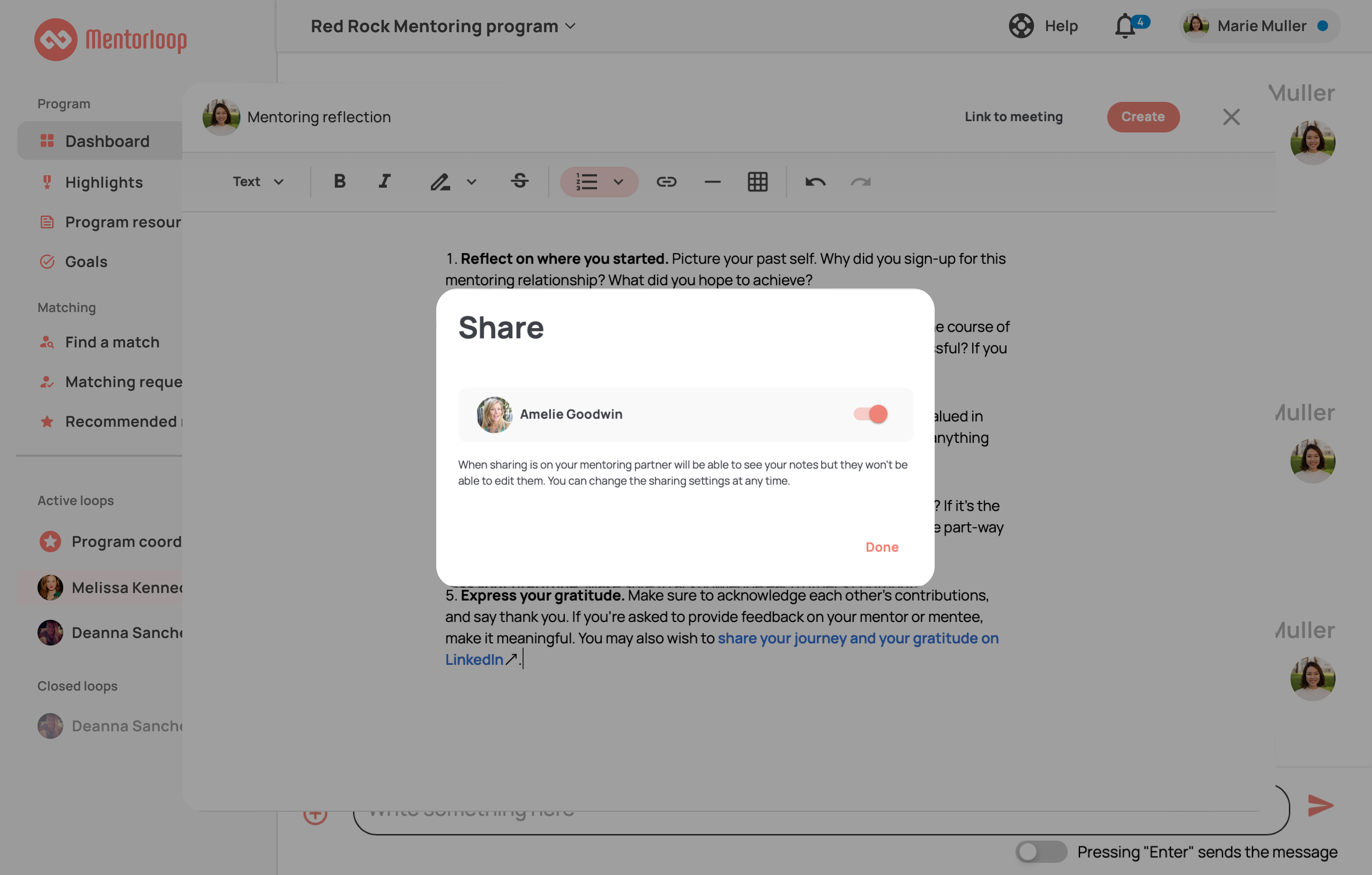 Share your notes with your mentoring match!